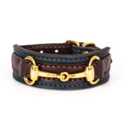 Perri's Padded Bit Bracelet 13 Perri's Padded Bit Bracelet -Equine Elegance 120 Perris Padded.Bit .Bracelet Navy.Hav .Leath Brass.Bit Front