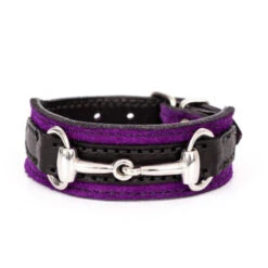 Perri's Padded Bit Bracelet 15 Perri's Padded Bit Bracelet -Equine Elegance 120 Perris Padded.Bit .Bracelet Purple.Blk .Leath Silver.Bit Front