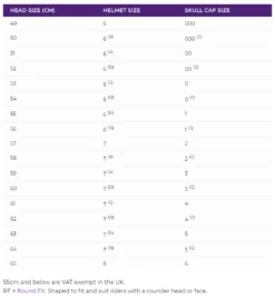 Charles Owen Ayr8 Plus -Equine Elegance COsizechart