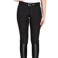Equiline Women's Ash Riding Breeches With X-Grip Knee Patch -Equine Elegance EQline N08698 Ash.XGripKP Black Front