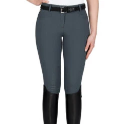 Equiline Women's Ash Riding Breeches With X-Grip Knee Patch -Equine Elegance EQline N08698 Ash.XGripKP Grey Front
