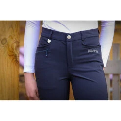Jump'in Unisex Junior Sacha Breeches -Equine Elegance Jump.In Unisex.Junior.Sacha .Breeches Navy Front.Logo