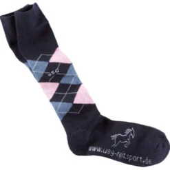USG Karo Socks -Equine Elegance KARO KL.USG Nvy.Jean .Lt .Pink Front