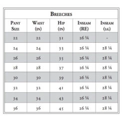 RJ Classics Aria Ladies' Silicone Full Seat Breech -Equine Elegance RJ Classics Aria FS Silicone Breech Size Chart 81392.1584724119.1280.1280