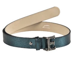 Equiline GrueG Fancy Leather Belt -Equine Elegance T11372 Grueg Fancy.Leather.Belt Equiline Green.Beetle 01