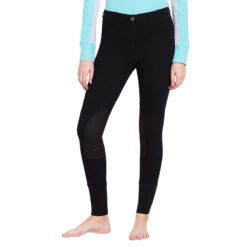 TuffRider Ladies Starter Lowrise Pull On Knee Patch Breeches -Equine Elegance blackFRONT 22175.1583511667.1280.1280