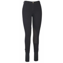 TuffRider Ladies Cotton Lowrise Pull-On Knee Patch Breeches -Equine Elegance black front 77894.1588621808.1280.1280