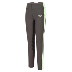 TuffRider Children's Ventilated Schooling Tights -Equine Elegance charcoal neon GREEN 65849.1583525667.1280.1280