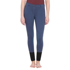 TuffRider Ladies Starter Lowrise Pull On Knee Patch Breeches -Equine Elegance denimFRONT 87989.1583511667.1280.1280