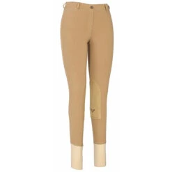TuffRider Ladies Cotton Lowrise Pull-On Knee Patch Breeches -Equine Elegance sand front 66998.1588621809.1280.1280