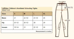 TuffRider Children's Ventilated Schooling Tights -Equine Elegance size chart 100427 533
