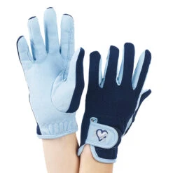 Ovation Child's Hearts & Horses Gloves -Equine Elegance sky blue navy trim 93334.1590174193.1280.1280